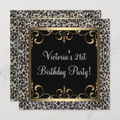 金ゴールドスワールエレガントレオパード誕生日パーティー 招待状 (正面/裏面)