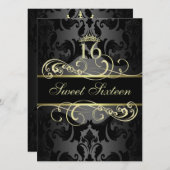 金ゴールドスワールダマスクスウィート16誕生日招待状 招待状 (正面/裏面)