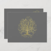 金ゴールドスワールツリーオングレーウェディングレセプションカード 招待状 (正面/裏面)