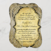 金ゴールドスワール葉と燃焼金ゴールド金属紙 招待状 (正面/裏面)