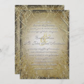 金ゴールドスワール葉と燃焼金ゴールド金属紙 招待状 (正面/裏面)