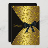 金ゴールドスワール誕生日パーティー 招待状 (正面/裏面)