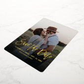 金ゴールドス素朴クリプト日付の保結婚存 箔招待状 (回転した状態)