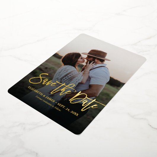 金ゴールドス素朴クリプト日付の保結婚存 箔招待状 (回転した状態)