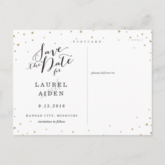 金ゴールドス素朴タモダンーの日付の保存 案内ポストカード (裏面)