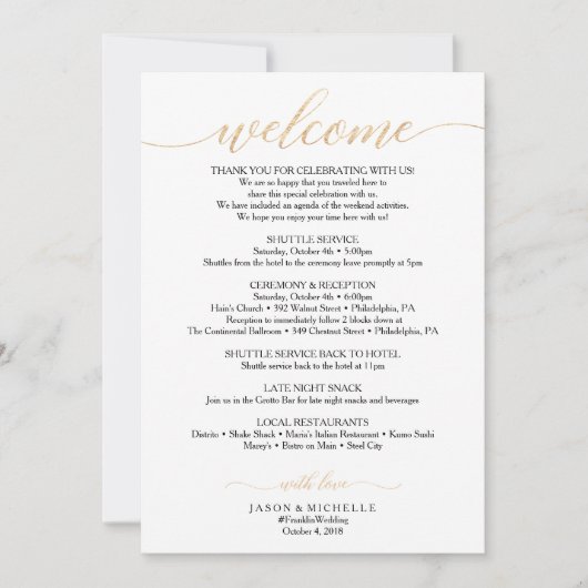 金ゴールドス結婚クリプトの旅程 – 結婚へようこそ 招待状 (正面)