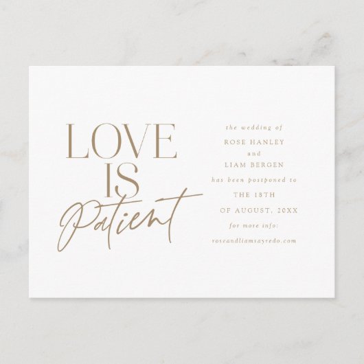 金ゴールドス結婚クリプトのLoveの延期の日付の変更 ポストカード (正面)