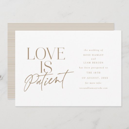 金ゴールドス結婚クリプトのLoveの延期の日付の変更 案内状 (正面/裏面)