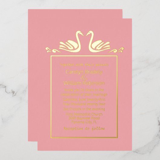 金ゴールドス結婚コーラル箔  箔招待状 (正面/裏面)