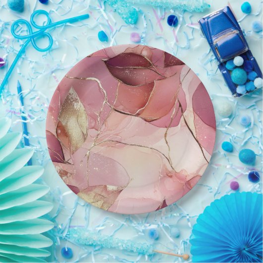 金ゴールドス離れブルグンディ赤面ピンクブライダルシャワー ペーパープレート (パーティー)