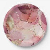 金ゴールドス離れブルグンディ赤面ピンクブライダルシャワー ペーパープレート (正面)