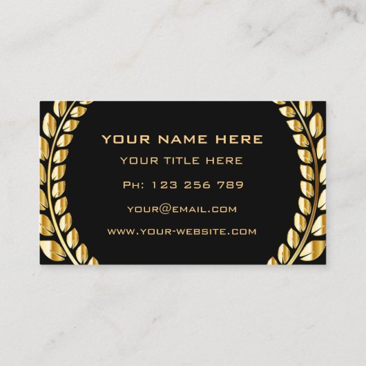 金ゴールドス離れローレルリースフレームプロフェッショナルブラック 名刺 (裏面)