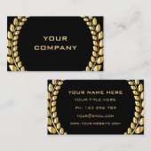 金ゴールドス離れローレルリースフレームプロフェッショナルブラック 名刺 (正面/裏面)