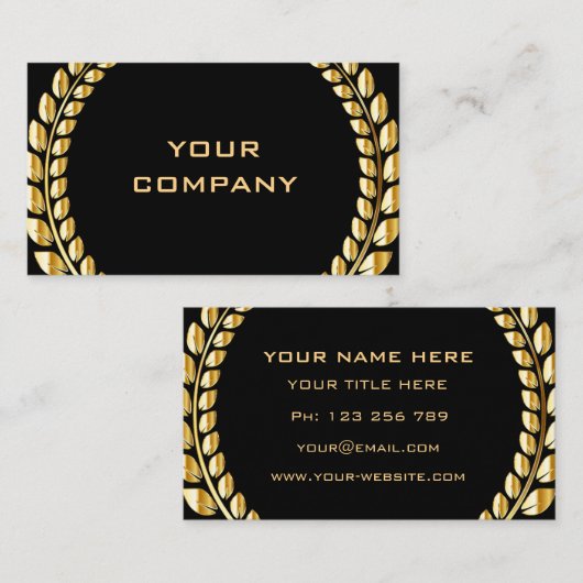 金ゴールドス離れローレルリースフレームプロフェッショナルブラック 名刺 (正面/裏面)