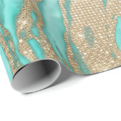 金ゴールドセイングリッターティール(緑がかった色)スモーキーマーブル ラッピングペーパー (ロールコーナー)
