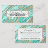 金ゴールドセイングリッターティール(緑がかった色)スモーキーマーブル 名刺 (正面/裏面)