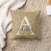 金ゴールドセクインスパークルモノグラム名 クッション (ブランケット)