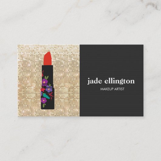 金ゴールドセクインメイクアップアーティストフローラリップスティック美しい 名刺 (正面)