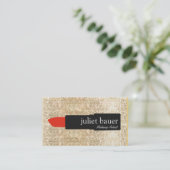 金ゴールドセクインメイクアップアーティストリップスティックロゴ美しい 名刺 (スタンド正面)