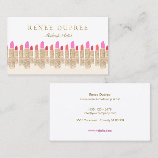 金ゴールドセクインリップスティックメイクアップアーティスト美しいサロン5 名刺 (正面/裏面)