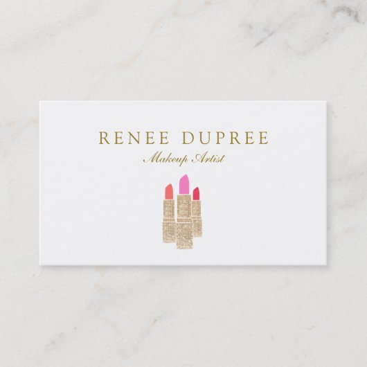 金ゴールドセクインリップスティックメイクアップアーティスト美しいサロン 名刺 (正面)