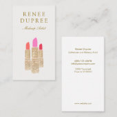 金ゴールドセクインリップスティックメイクアップアーティスト美しいサロン 名刺 (正面/裏面)
