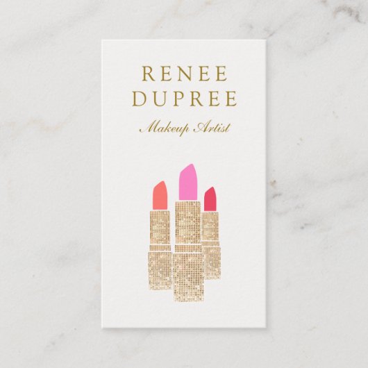 金ゴールドセクインリップスティックメイクアップアーティスト美しいサロン 名刺 (正面)