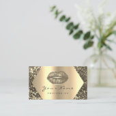 金ゴールドセピアグリッターメイクアップアーティストキス唇フレーム 名刺 (スタンド正面)