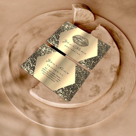 金ゴールドセピアグリッターメイクアップアーティストキス唇フレーム 名刺