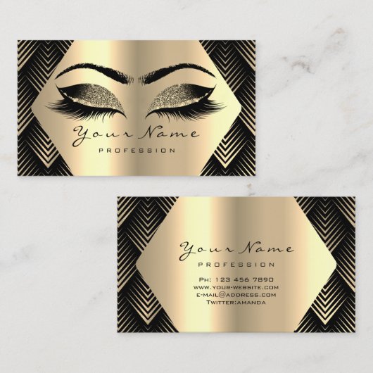 金ゴールドセピアグリッターメイクアップアーティストラッズブラックブログ 名刺 (正面/裏面)