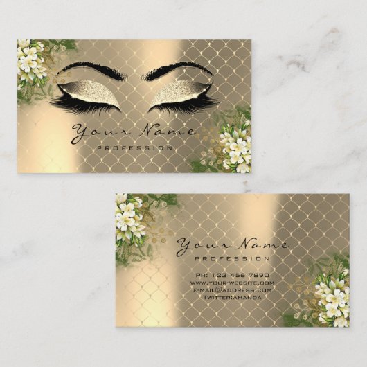 金ゴールドセピア金属メイクアップアーティストまばたきフローラ 名刺 (正面/裏面)