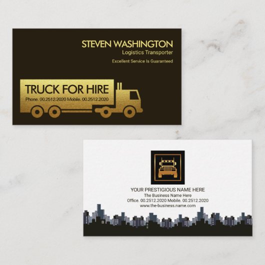 金ゴールドセミトラックプラカード物流輸送 名刺 (正面/裏面)