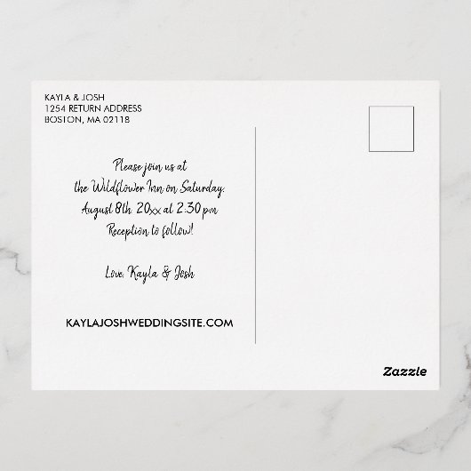 金ゴールドセリフ3枚の写招待され真結婚 箔招待状ポストカード (裏面)