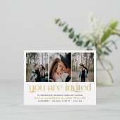 金ゴールドセリフ3枚の写招待され真結婚 箔招待状ポストカード (立ち正面)