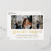 金ゴールドセリフ3枚の写招待され真結婚 箔招待状ポストカード (正面/裏面)