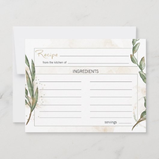 金ゴールドセージグリーンフローラ結婚のレシピカード ノートカード (正面)