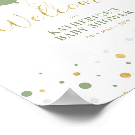 金ゴールドセージ緑のバルーン |男の子のシャワーへようこそ ポスター (角)