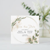 金ゴールドセージ緑のフローラエレガント保存日付 セーブザデート (スタンド正面)