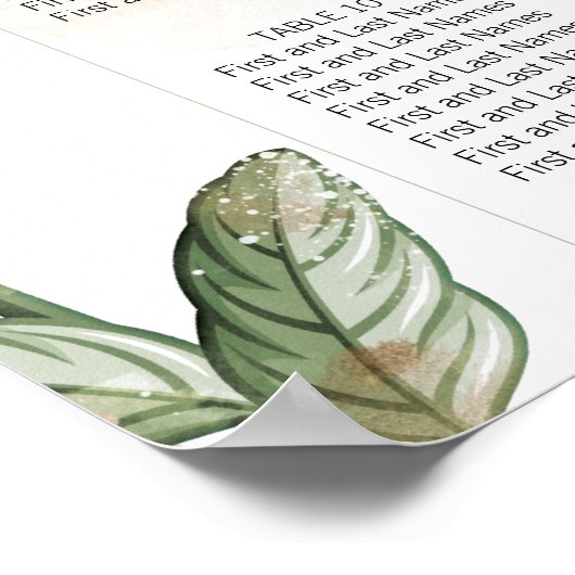 金ゴールドセージ緑のフローラ結婚のシーティングチャート ポスター (角)