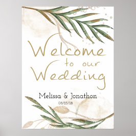 金ゴールドセージ緑のフローラ結婚のポスター ポスター