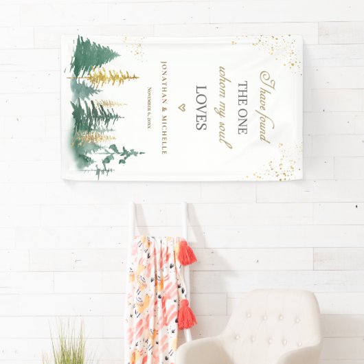 金ゴールドセージ緑の森の木バイブル結婚バース 横断幕 (インサイチュ)