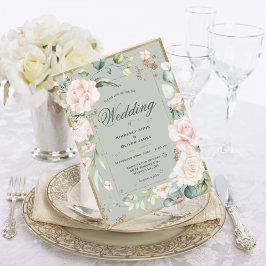 金ゴールドセージ緑の水の色ロマンチックなフローラ結婚 招待状