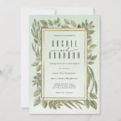 金ゴールドセージ緑の水の色結婚の 招待状 (正面)