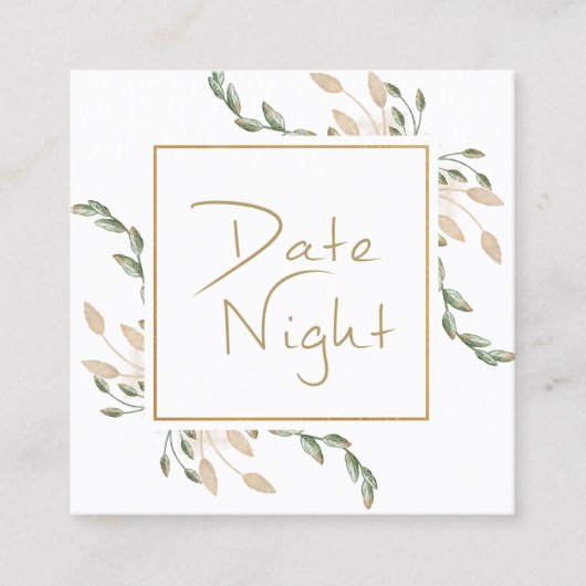 金ゴールドセージ緑フローラ日付ナイトカード スクエア名刺 (正面)