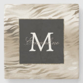 金ゴールドゼブラアニマルプリントモノグラム ストーンコースター (正面)