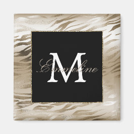 金ゴールドゼブラアニマルプリントモノグラム マグネット