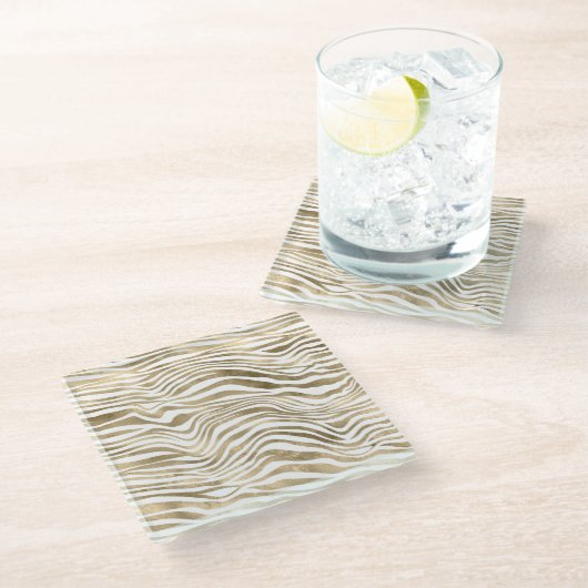 金ゴールドゼブラアニマルプリント       ガラスコースター (アングル)