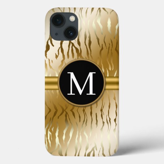 金ゴールドゼブラストライプとモノグラムiPhone 13ケース Case-Mate iPhoneケース (裏面)