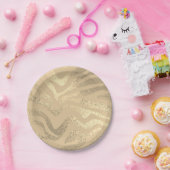 金ゴールドゼブラストライプのアニマルプリントメタリックルック ペーパープレート (パーティー)