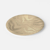 金ゴールドゼブラストライプのアニマルプリントメタリックルック ペーパープレート (アングル)